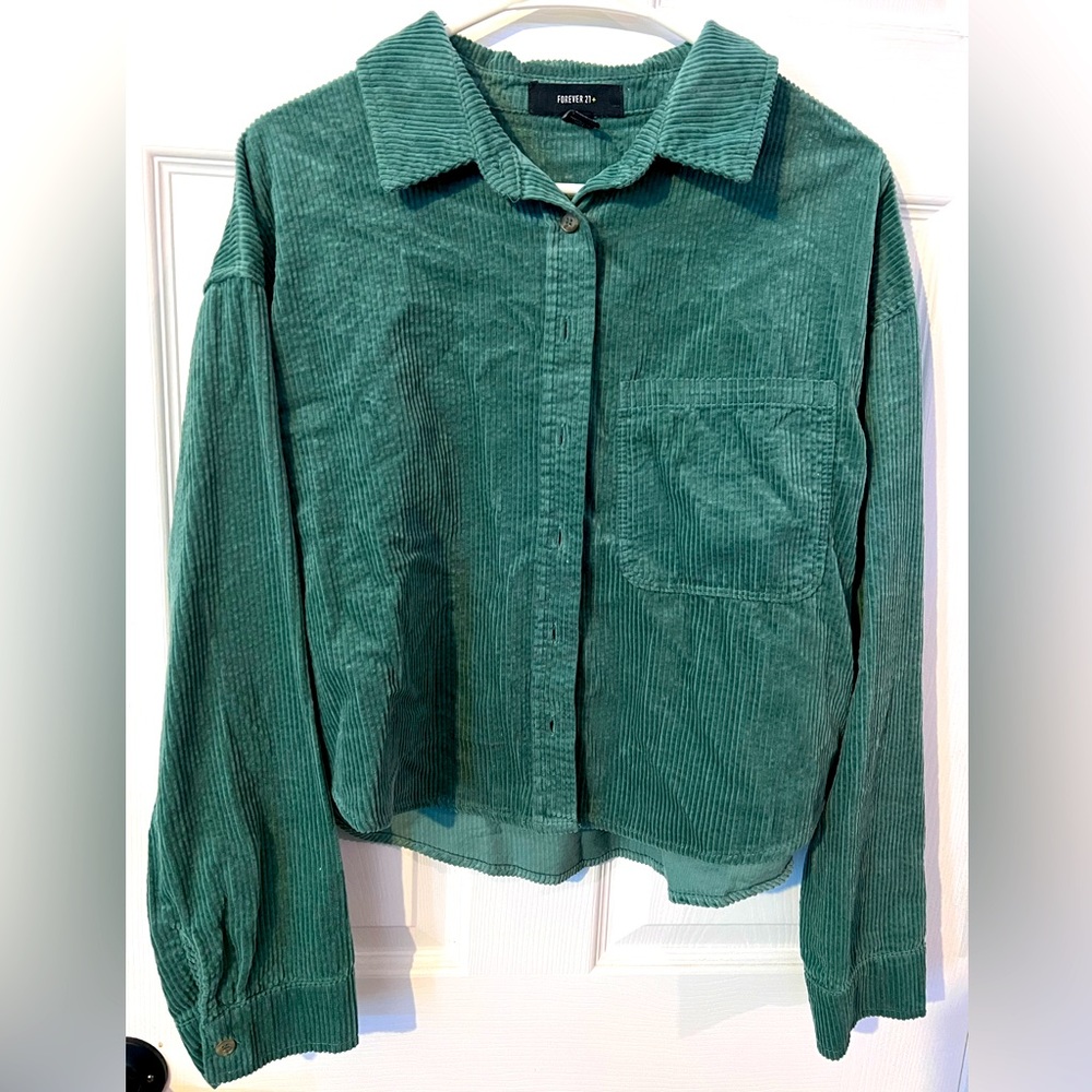 Forever21 Plus Size Corduroy High-Low Shirt, Olive Green. Size 0X